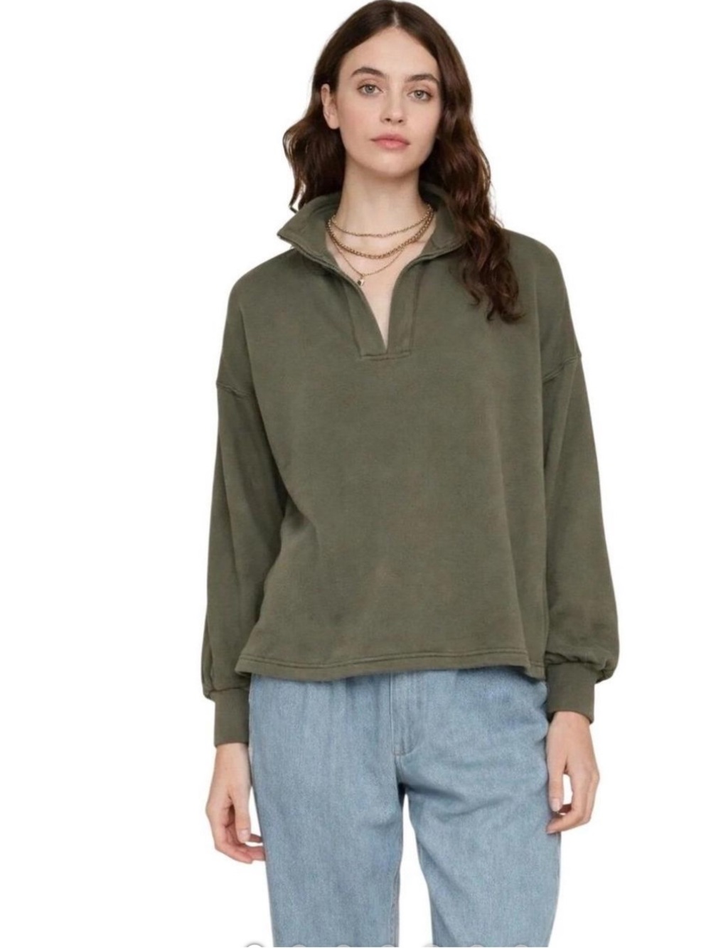 XiRENA Olive Green Split-Neck Pullover